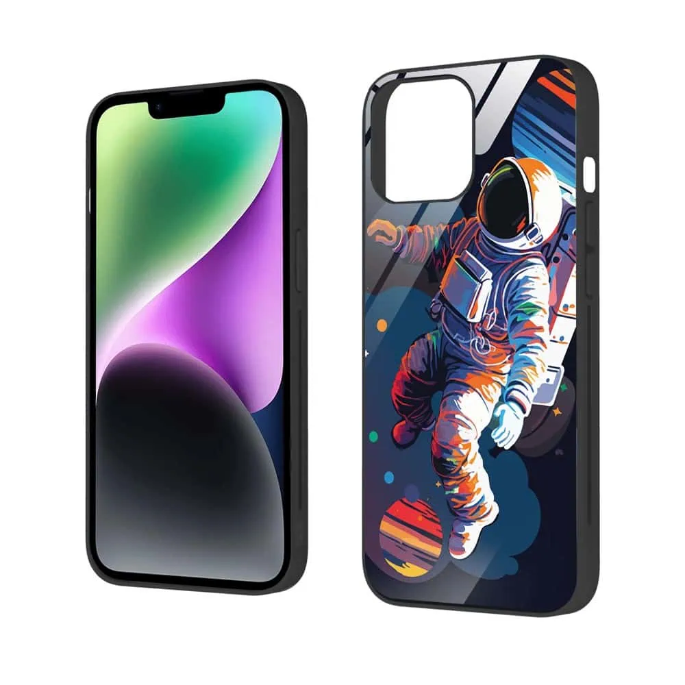 Etui do iPhone 13, szklany tył, Kosmiczny podróżnik, czarne (6)