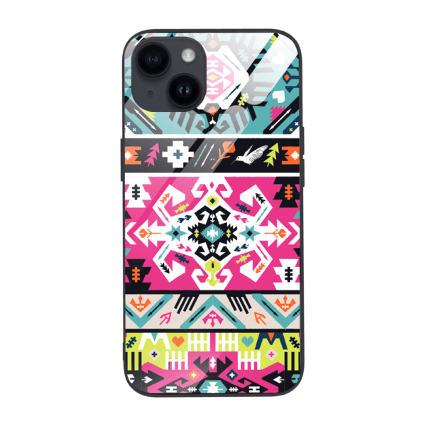 Etui do iPhone 13, szklany tył, kolorowe mandale, czarne (1)