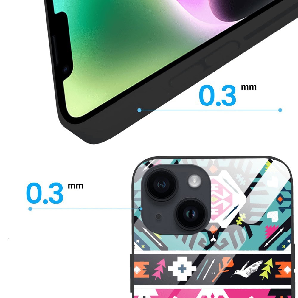 Etui do iPhone 13, szklany tył, kolorowe mandale, czarne (3)