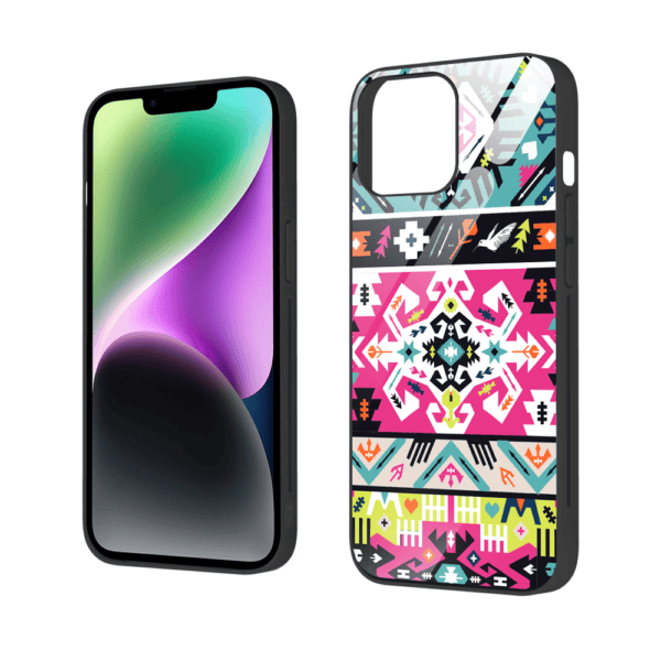Etui do iPhone 13, szklany tył, kolorowe mandale, czarne (5)