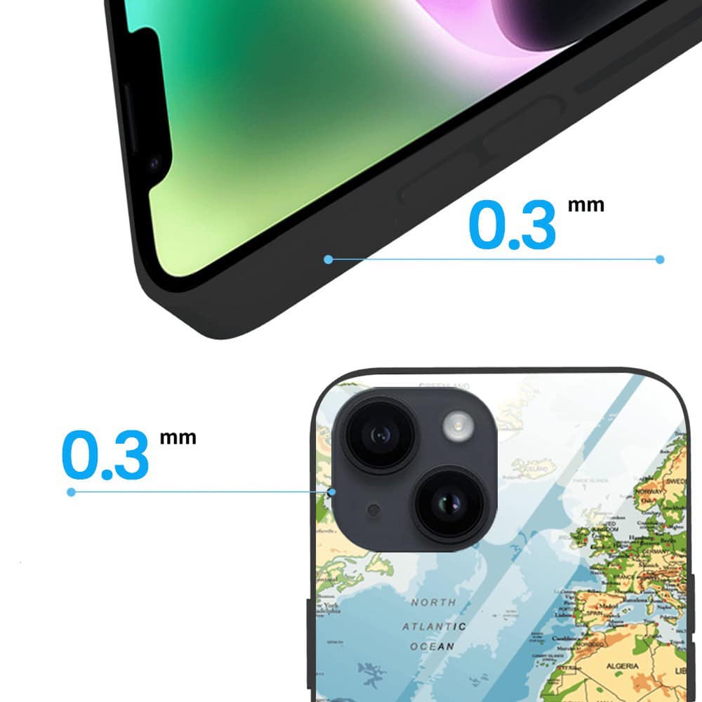 Etui do iPhone 13, szklany tył, mapa świata, czarne (3)