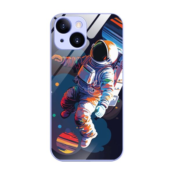 Etui do iPhone 13, szklany tył, osłona kamery, Kosmiczny podróżnik, fioletowe (1)