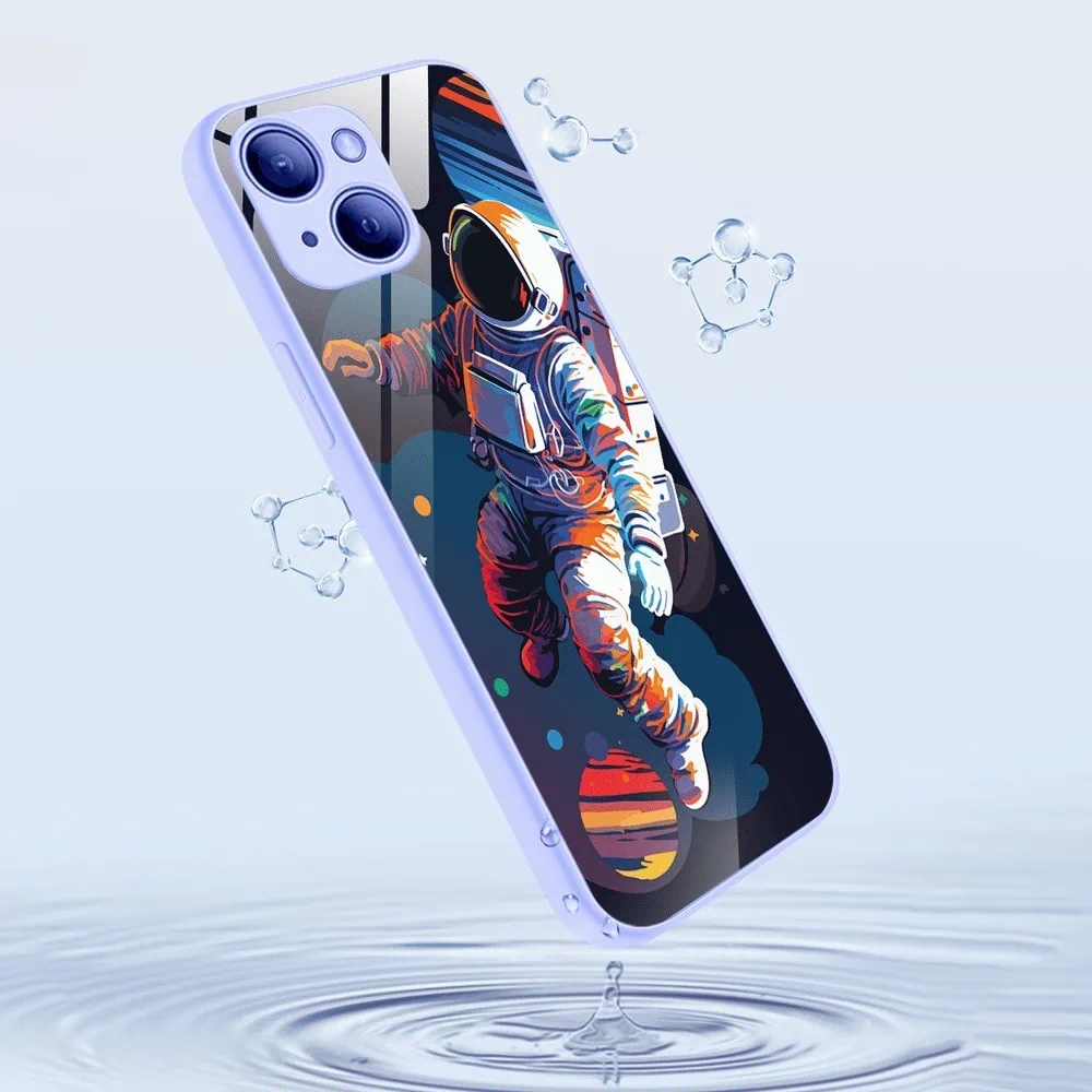 Etui do iPhone 13, szklany tył, osłona kamery, Kosmiczny podróżnik, fioletowe (3)