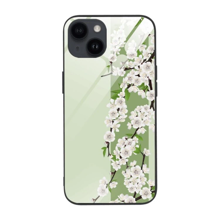 Etui do iPhone 13, szklany tył, romantyczny bez, czarne (1)