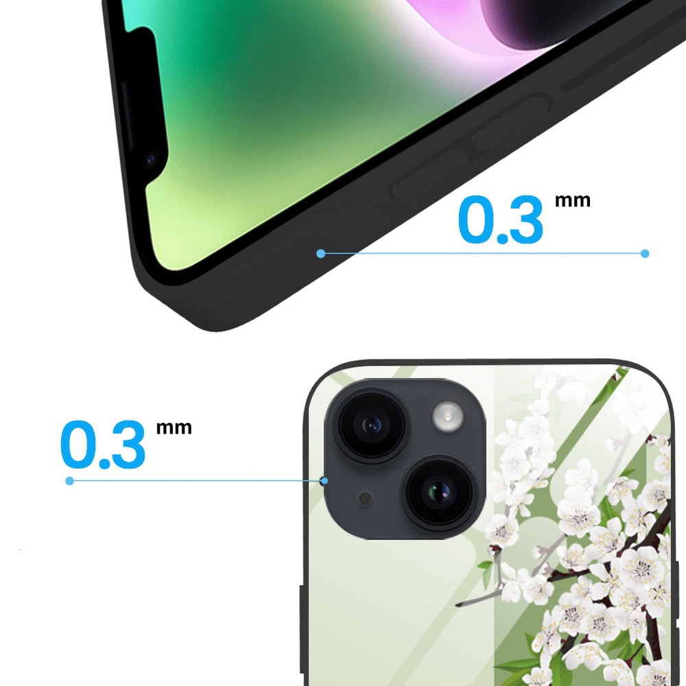 Etui do iPhone 13, szklany tył, romantyczny bez, czarne (3)