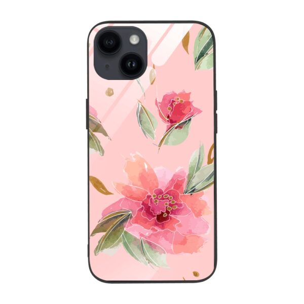 Etui do iPhone 13, szklany tył, różowa wiosna, czarne (1)