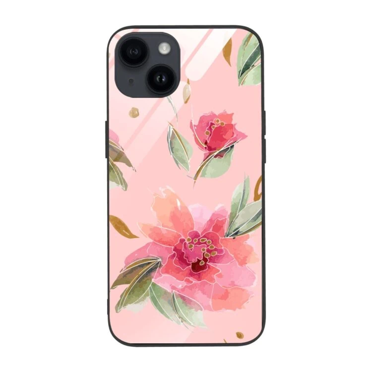 Etui do iPhone 13, szklany tył, różowa wiosna, czarne (1)