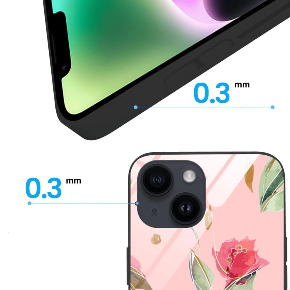 Etui do iPhone 13, szklany tył, różowa wiosna, czarne (3)