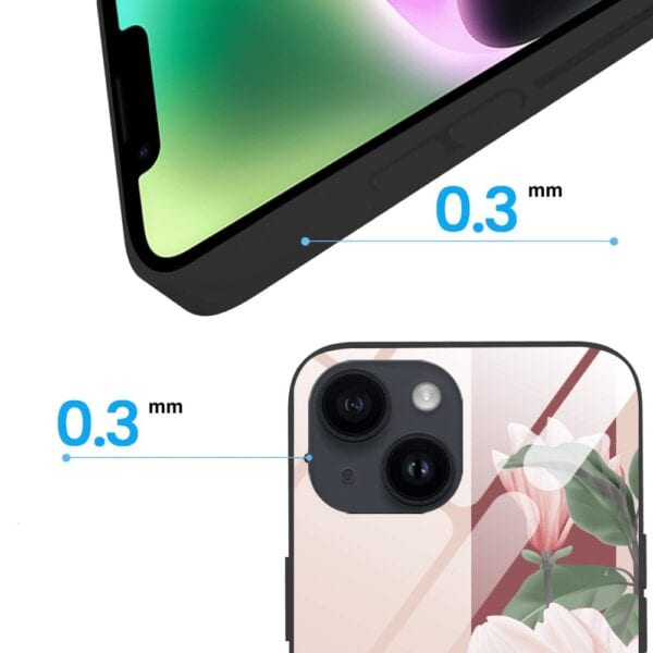 Etui do iPhone 13, szklany tył, subtelne róże, czarne (3)