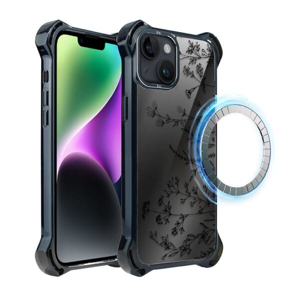 Etui do iPhone 14, Ibizu DropGuard Ultra z MagSafe, Midnight, Dotyk kwiatów DRUGI WZOR (3)