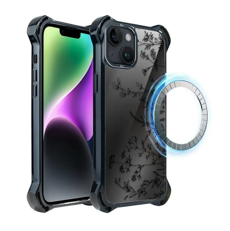 Etui do iPhone 14, Ibizu DropGuard Ultra z MagSafe, Midnight, Dotyk kwiatów DRUGI WZOR (3)
