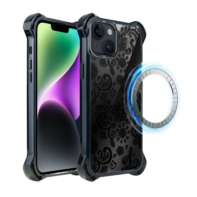 Etui do iPhone 14, Ibizu DropGuard Ultra z MagSafe, Midnight, Koronkowa czerń (3)