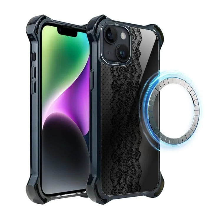 Etui do iPhone 14, Ibizu DropGuard Ultra z MagSafe, Midnight, Ornamentowa koronka (3)