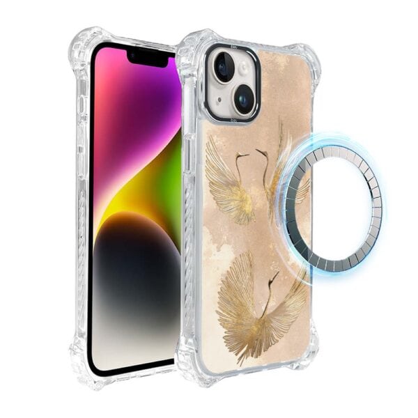 Etui do iPhone 14, Ibizu DropGuard Ultra z MagSafe, Złote żurawie (1)