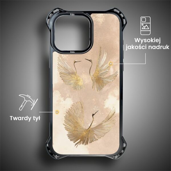 Etui do iPhone 14 Pro, Ibizu DropGuard Ultra z MagSafe, Boho, Złote żurawie (1)