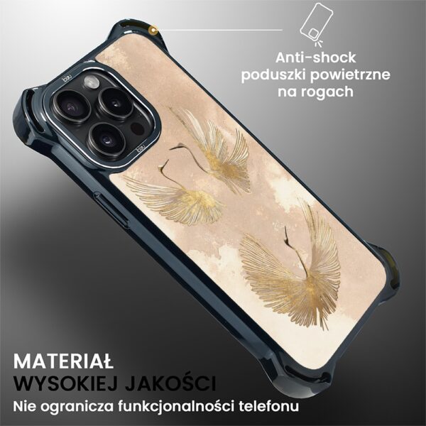 Etui do iPhone 14 Pro, Ibizu DropGuard Ultra z MagSafe, Boho, Złote żurawie (3)
