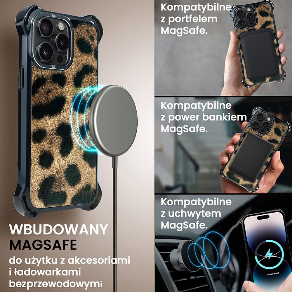 Etui do iPhone 14 Pro Max, Ibizu DropGuard Ultra z MagSafe, Zew Natury, Lampart (2)