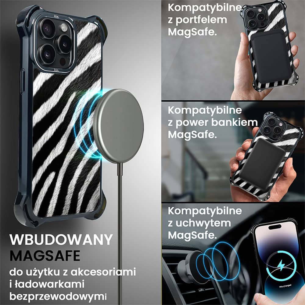 Etui do iPhone 14 Pro Max, Ibizu DropGuard Ultra z MagSafe, Zew Natury, Zebra (2)