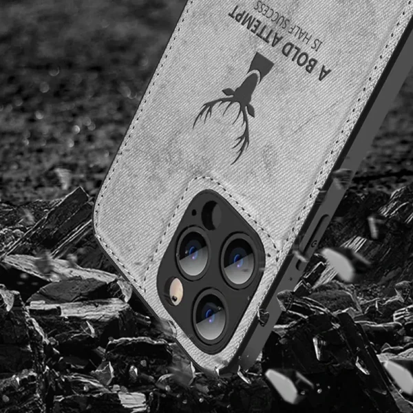 Etui do iPhone 14 Pro ochronne materiałowe Deer, szare (1)