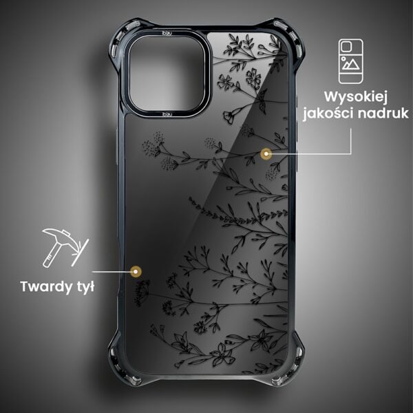Etui do iPhone 15, Ibizu DropGuard Ultra z MagSafe, Midnight, Dotyk kwiatów DRUGI WZOR (2)