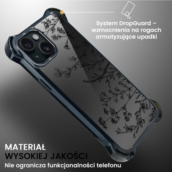 Etui do iPhone 15, Ibizu DropGuard Ultra z MagSafe, Midnight, Dotyk kwiatów DRUGI WZOR (5)