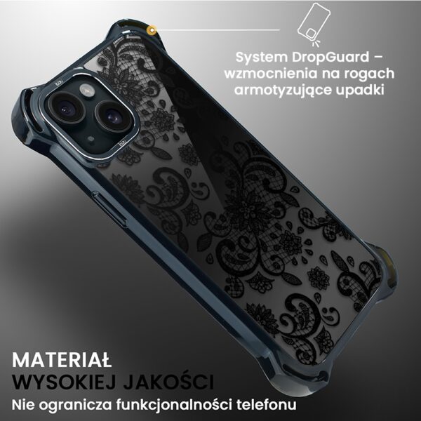 Etui do iPhone 15, Ibizu DropGuard Ultra z MagSafe, Midnight, Koronkowa czerń (5)