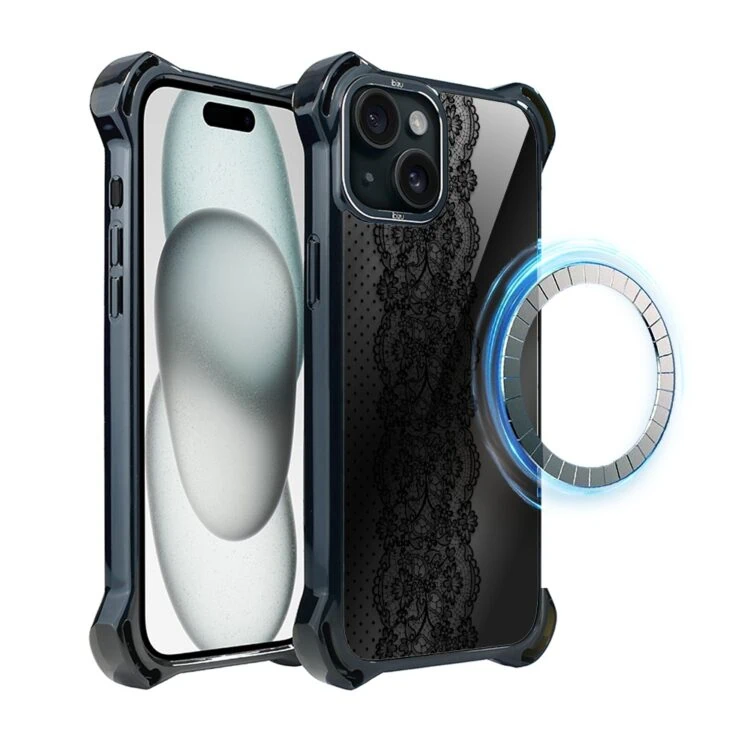 Etui do iPhone 15, Ibizu DropGuard Ultra z MagSafe, Midnight, Ornamentowa koronka (3)