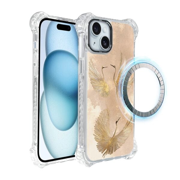 Etui do iPhone 15, Ibizu DropGuard Ultra z MagSafe, Złote żurawie (3)