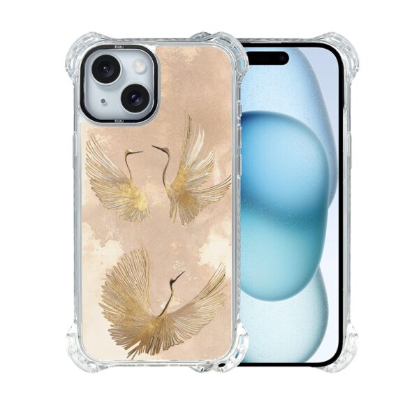 Etui do iPhone 15, Ibizu DropGuard Ultra z MagSafe, Złote żurawie (4)