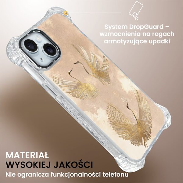 Etui do iPhone 15, Ibizu DropGuard Ultra z MagSafe, Złote żurawie (8)