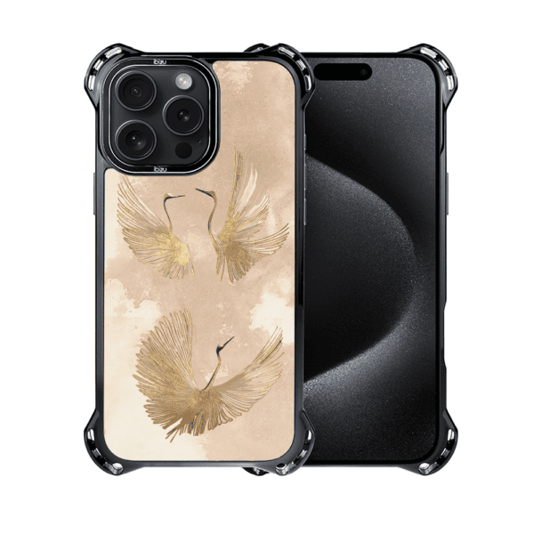 Etui do iPhone 15 Pro, Ibizu DropGuard Ultra z MagSafe, Boho, Złote żurawie (8)