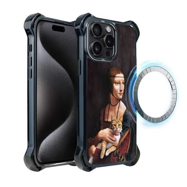 Etui do iPhone 15 Pro, Ibizu DropGuard Ultra z MagSafe, Leonardo Da Vinci, dama z kotem (7)