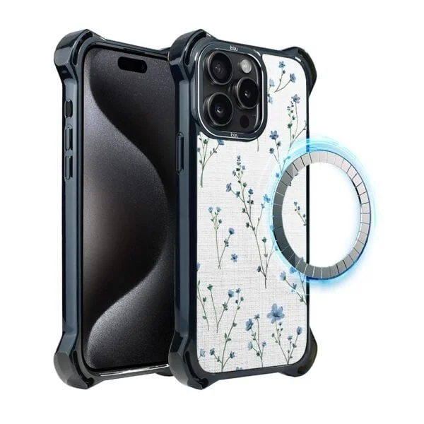 Etui do iPhone 15 Pro, Ibizu DropGuard Ultra z MagSafe, Pastel Bloom, Niebieski sen (7)