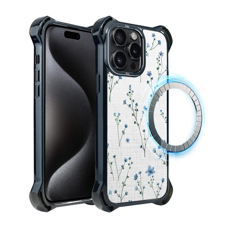 Etui do iPhone 15 Pro, Ibizu DropGuard Ultra z MagSafe, Pastel Bloom, Niebieski sen (7)