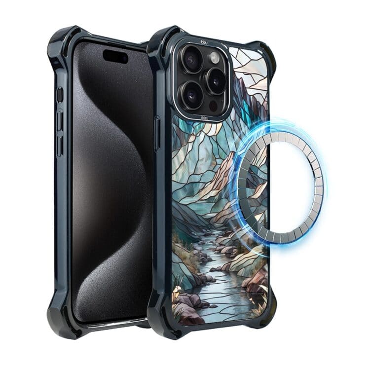 Etui do iPhone 15 Pro Max, Ibizu DropGuard Ultra z MagSafe, Barwy Szkła, Górski Potok (2)