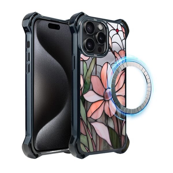 Etui do iPhone 15 Pro Max, Ibizu DropGuard Ultra z MagSafe, Barwy Szkła, Różowa magnolia (2)