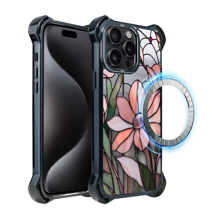 Etui do iPhone 15 Pro Max, Ibizu DropGuard Ultra z MagSafe, Barwy Szkła, Różowa magnolia (2)