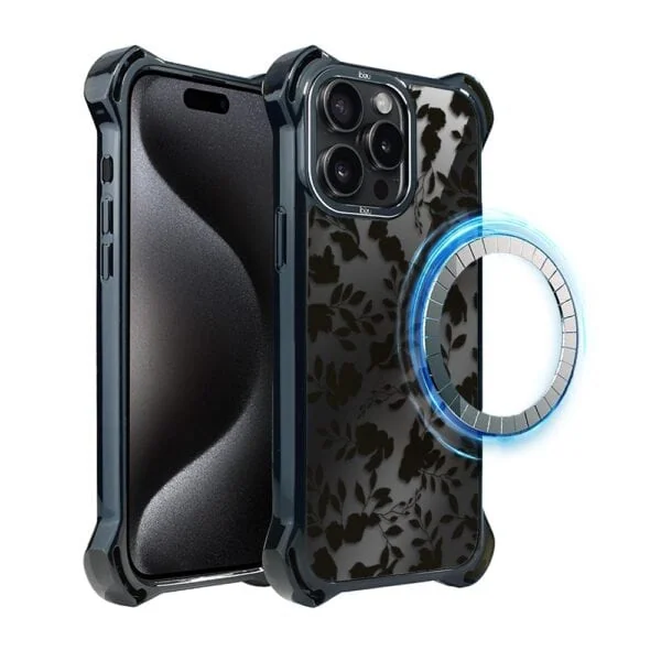 Etui do iPhone 15 Pro Max, Ibizu DropGuard Ultra z MagSafe, Midnight, Cienie liści (7)