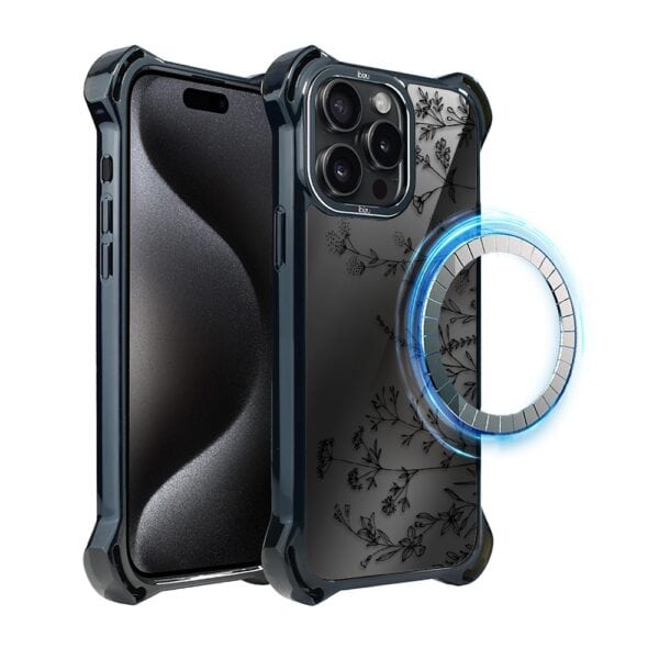 Etui do iPhone 15 Pro Max, Ibizu DropGuard Ultra z MagSafe, Midnight, Dotyk kwiatów (7)