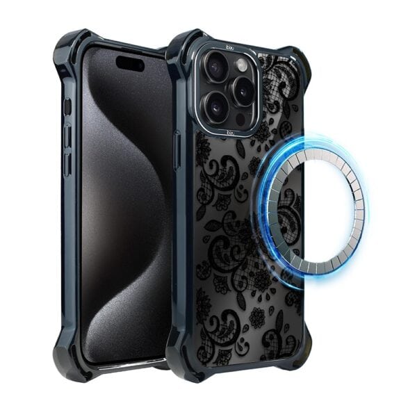 Etui do iPhone 15 Pro Max, Ibizu DropGuard Ultra z MagSafe, Midnight, Koronkowa czerń (7)