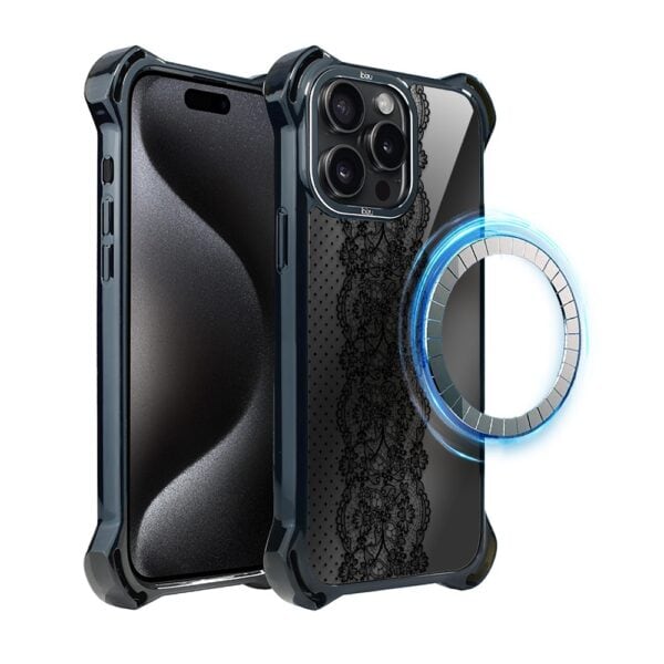 Etui do iPhone 15 Pro Max, Ibizu DropGuard Ultra z MagSafe, Midnight, Ornamentowa koronka (7)