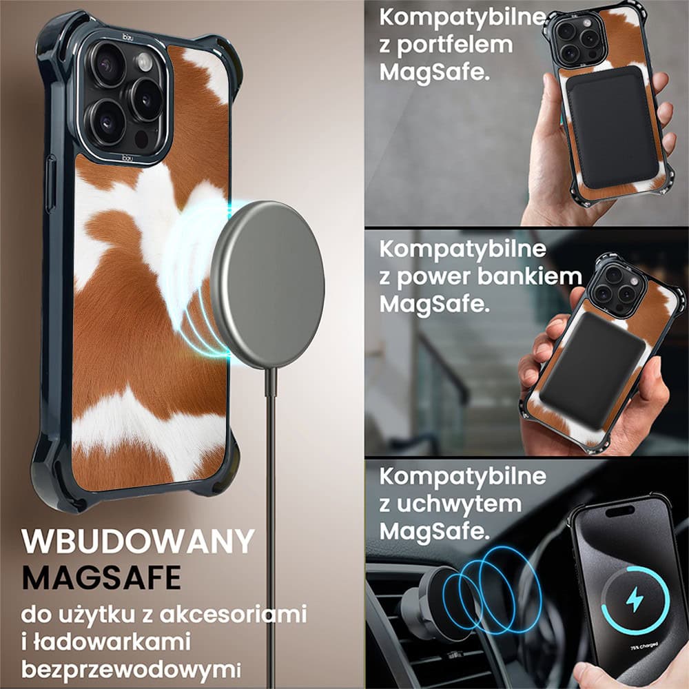 Etui do iPhone 15 Pro Max, Ibizu DropGuard Ultra z MagSafe, Zew Natury, Alpejska krowa (2)