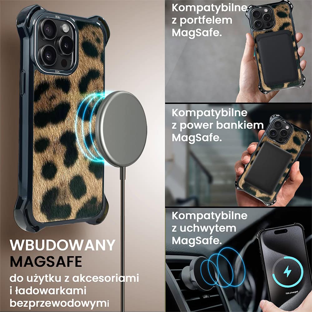Etui do iPhone 15 Pro Max, Ibizu DropGuard Ultra z MagSafe, Zew Natury, Lampart (2)