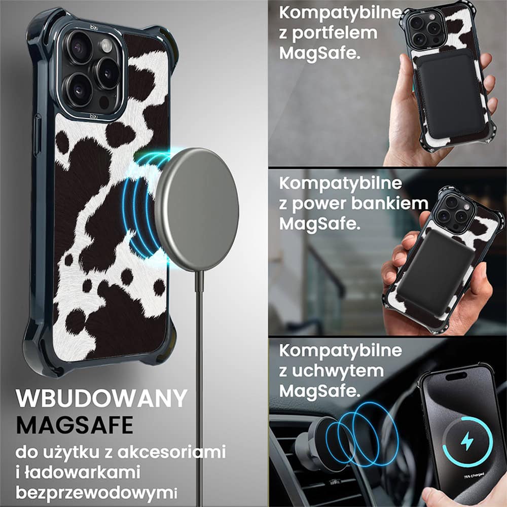 Etui do iPhone 15 Pro Max, Ibizu DropGuard Ultra z MagSafe, Zew Natury, Polska krowa (2)