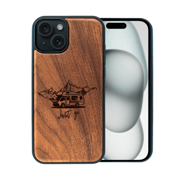Etui do iPhone 15, WoodCraft, drewniane z MagSafe, Camperem w świat (2)