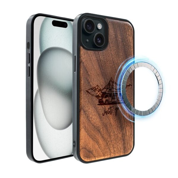 Etui do iPhone 15, WoodCraft, drewniane z MagSafe, Camperem w świat (4)