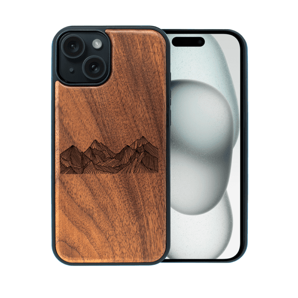 Etui do iPhone 15, WoodCraft, drewniane z MagSafe, Górski horyzont (2)