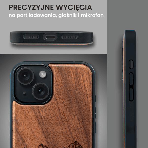 Etui do iPhone 15, WoodCraft, drewniane z MagSafe, Górski horyzont (9)
