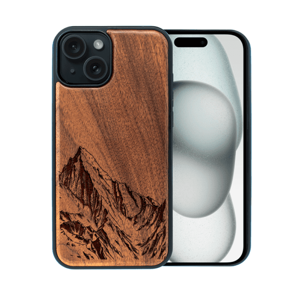 Etui do iPhone 15, WoodCraft, drewniane z MagSafe, Górski szczyt (2)