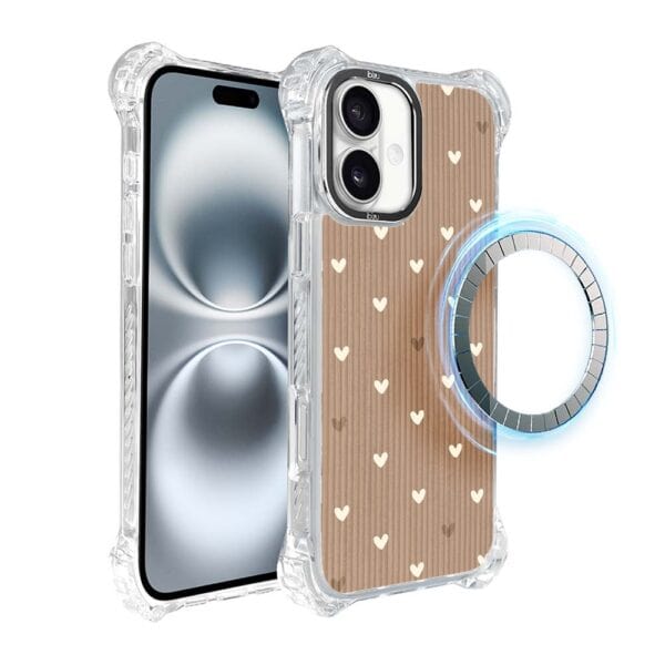 Etui do iPhone 16, Ibizu DropGuard Ultra z MagSafe, BOHO, Pudrowe serca (1)